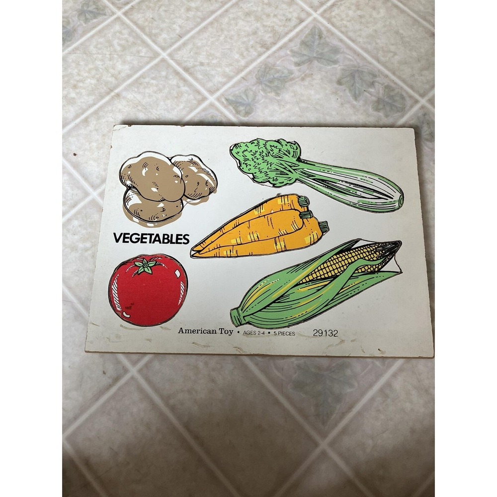 Vintage‎ American Toy 5 Pieces Vegetables Wooden Puzzle #29132 - 5 pieces